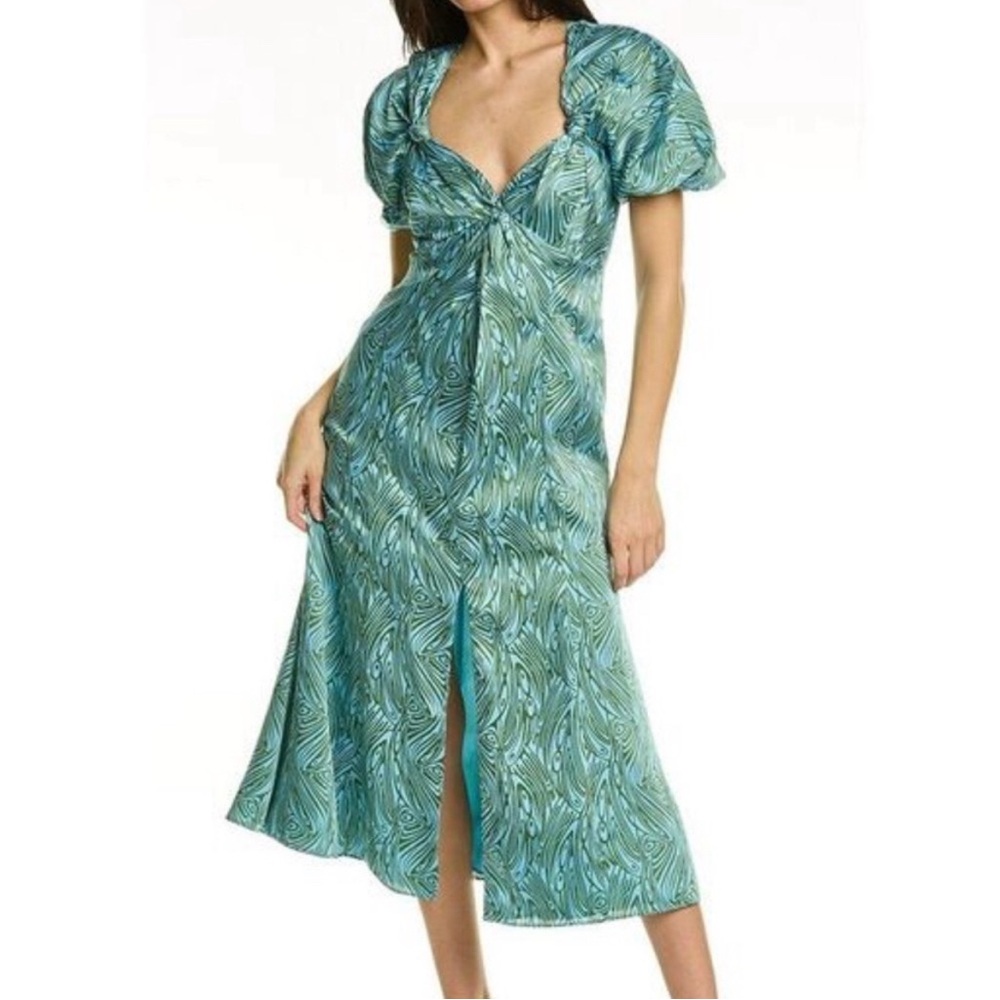 NWT Cinc a Sept Midi Dress Size 12 | Sweetheart Neckline, front center slit